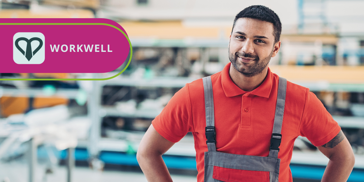 man in manual labour outfit with workwell logo